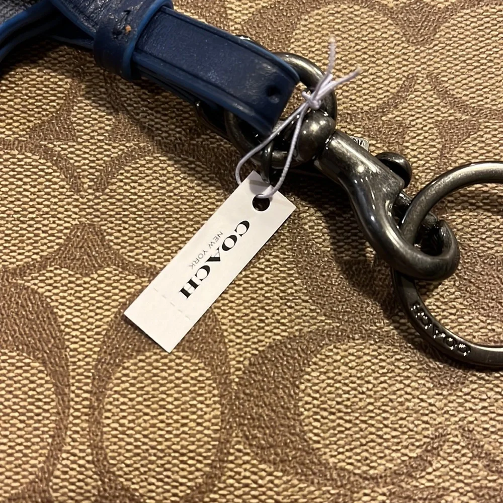 Coach New York Signature Luggage Tag blue charcoal new Key Ring Key FOB keyring